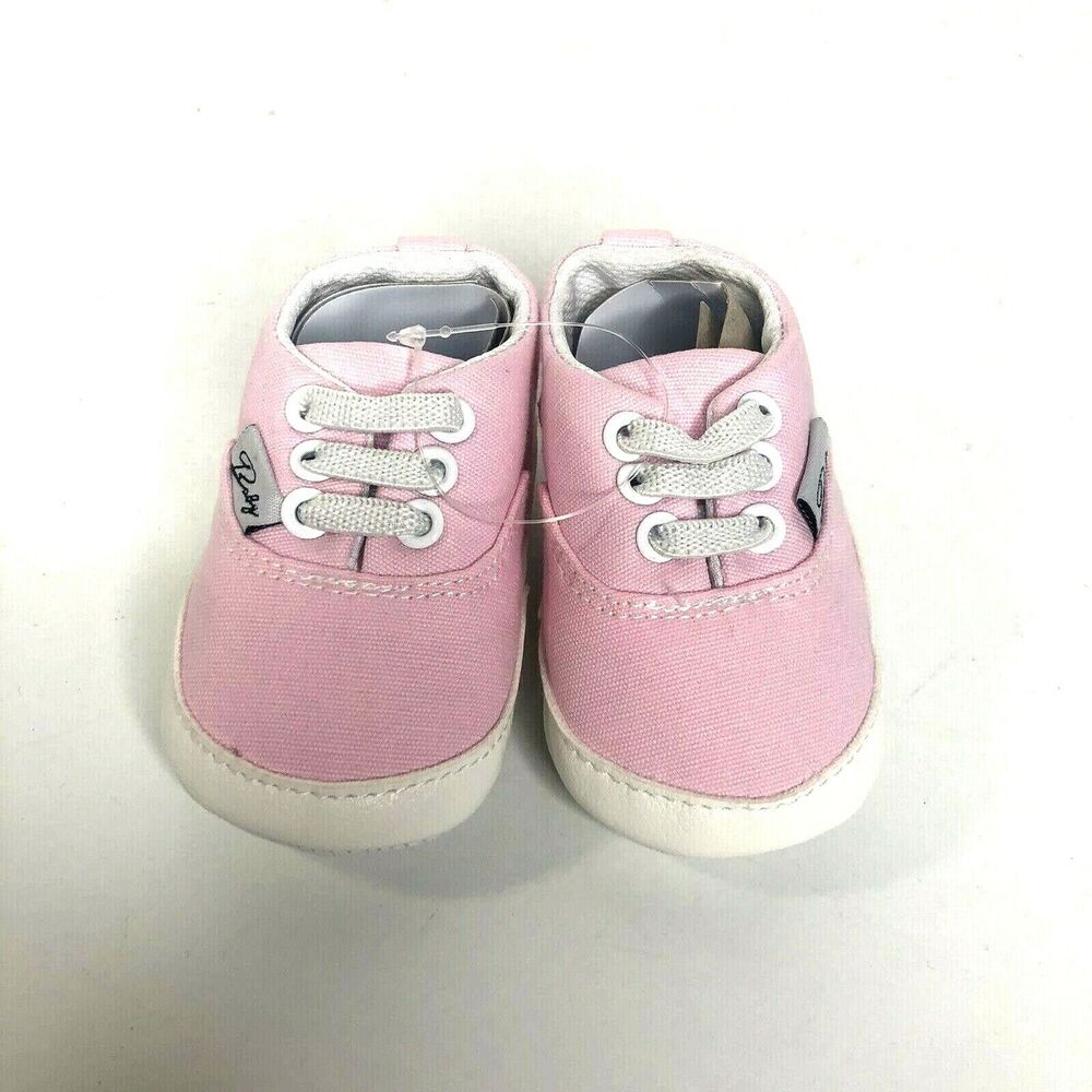 Baby Girls Pink Canvas Shoes Size 0 - 6 Months Slip On Canvas
